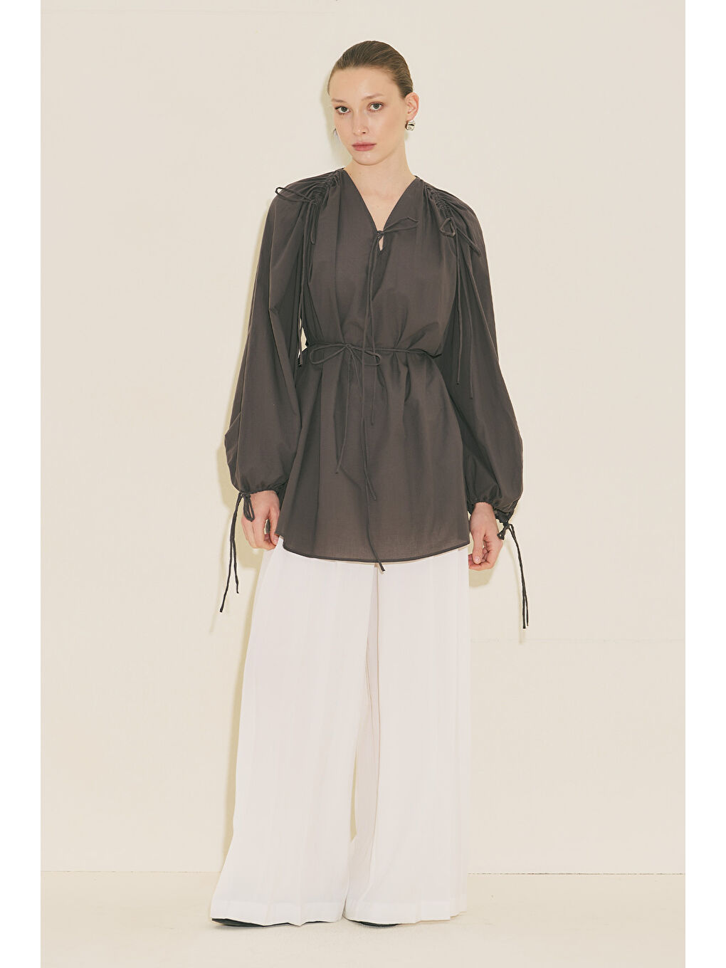 Bağlama Detaylı Tunik Kahverengi-4