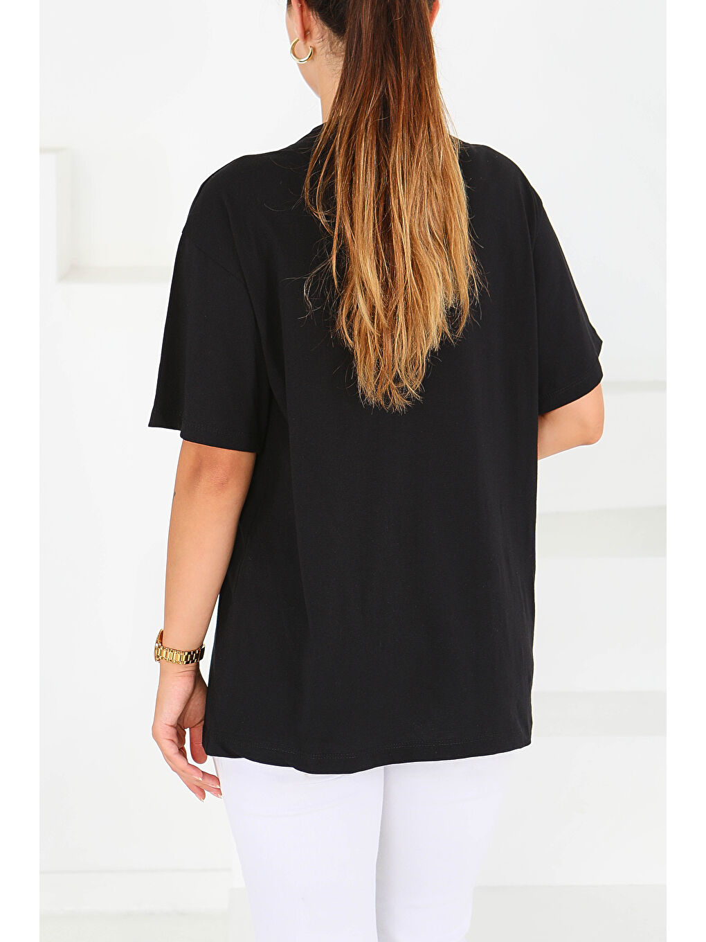 İncili Kısa Kollu T-Şhirt Siyah - 27543-4