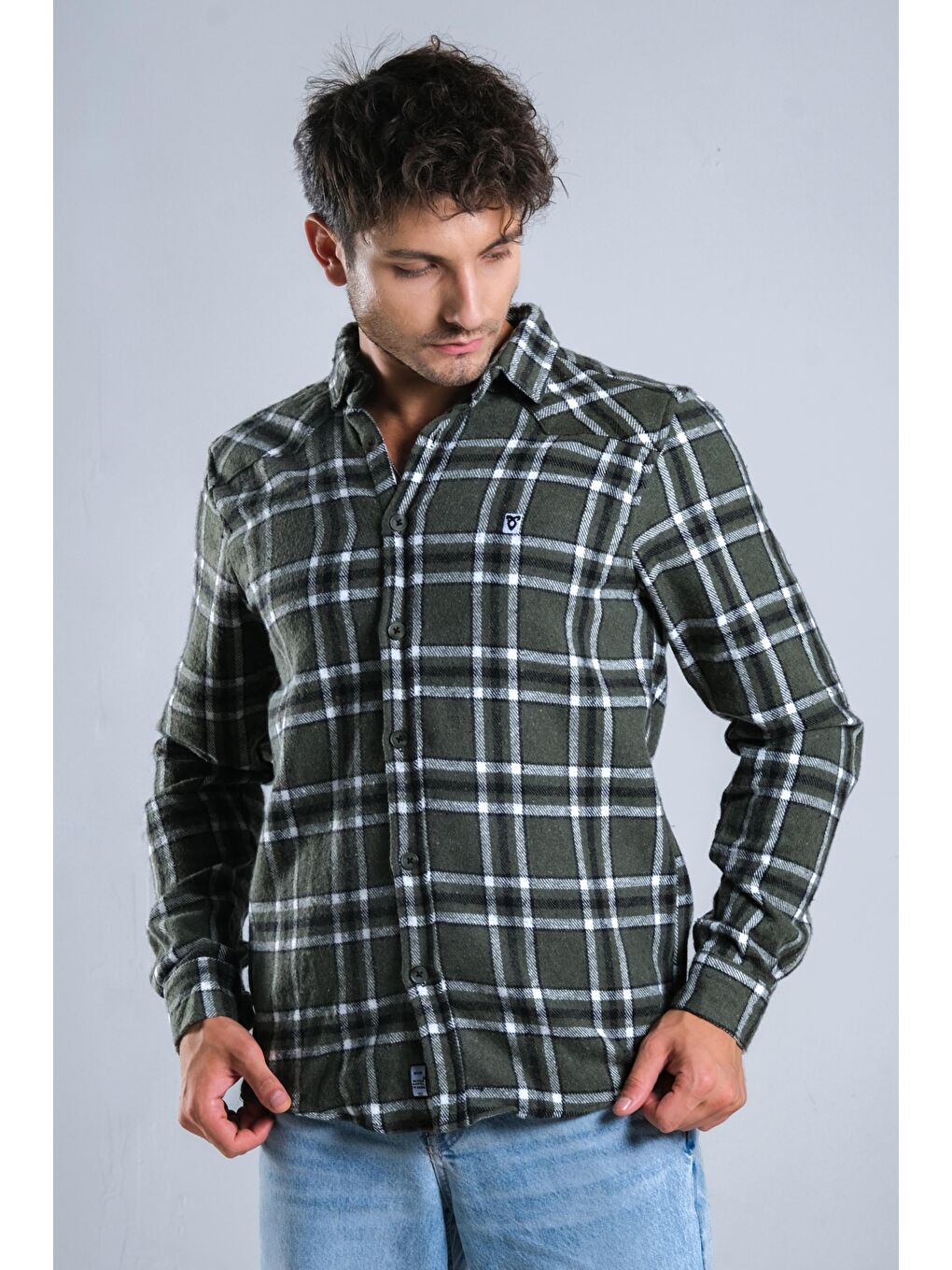 Haki Kareli Kışlık Erkek Oduncu Gömlek MAR 4161-3