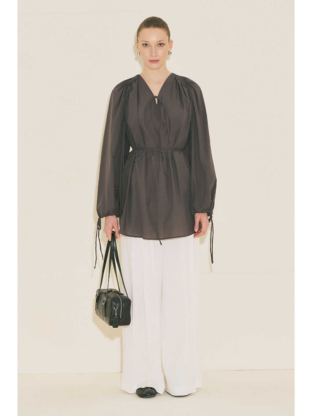 Bağlama Detaylı Tunik Kahverengi-5