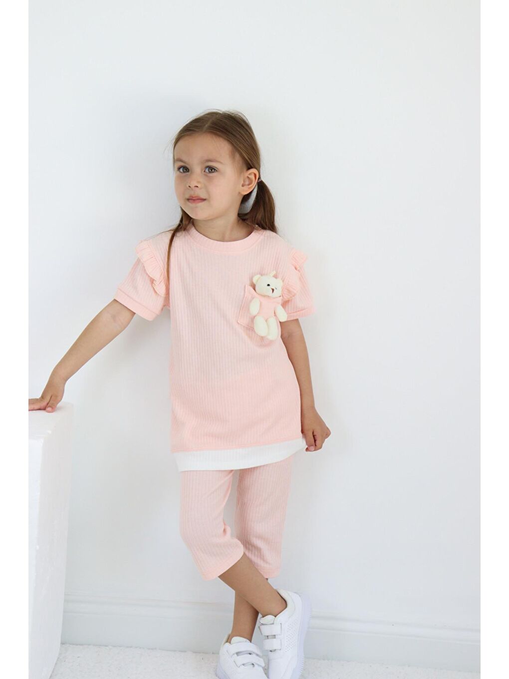 Harika Kids Pembe Kız Çocuk Ayıcık Oyuncaklı Kaprili Yazlık Basic Takım 2-5 yaş - 2
