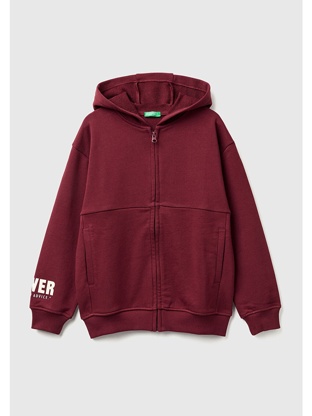 Erkek Çocuk Bordo Baskılı Önü Fermuarlı Kapüşonlu Oversize Sweatshirt