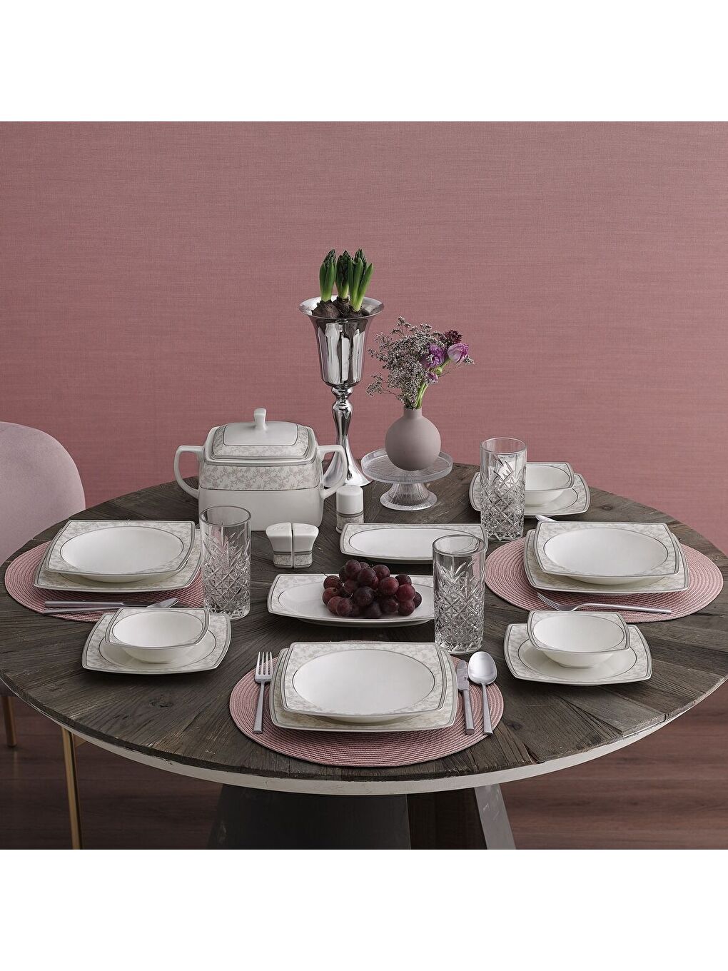 Ekru Caroline 85 Parça 12 Kişilik Kare Yemek Takımı 5676-2