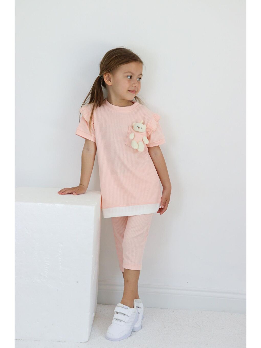 Harika Kids Pembe Kız Çocuk Ayıcık Oyuncaklı Kaprili Yazlık Basic Takım 2-5 yaş - 4
