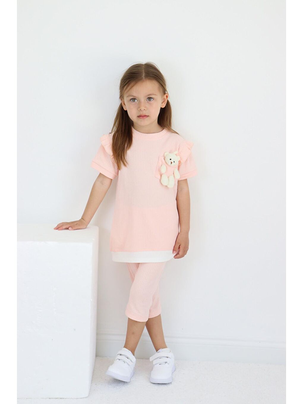 Harika Kids Pembe Kız Çocuk Ayıcık Oyuncaklı Kaprili Yazlık Basic Takım 2-5 yaş - 5