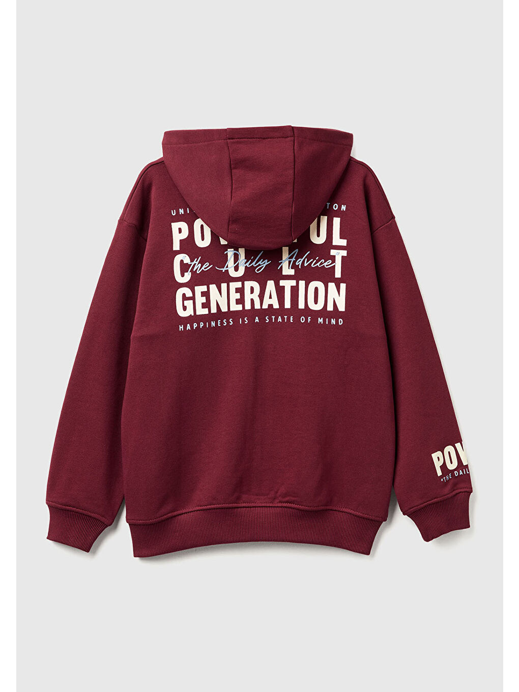 Erkek Çocuk Bordo Baskılı Önü Fermuarlı Kapüşonlu Oversize Sweatshirt-1