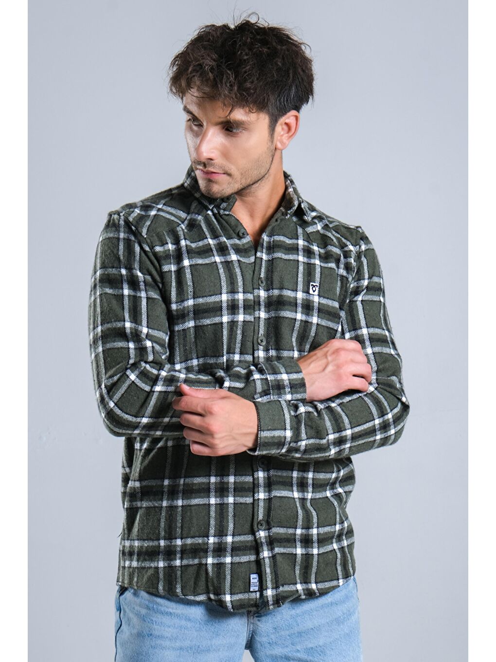 Haki Kareli Kışlık Erkek Oduncu Gömlek MAR 4161-4