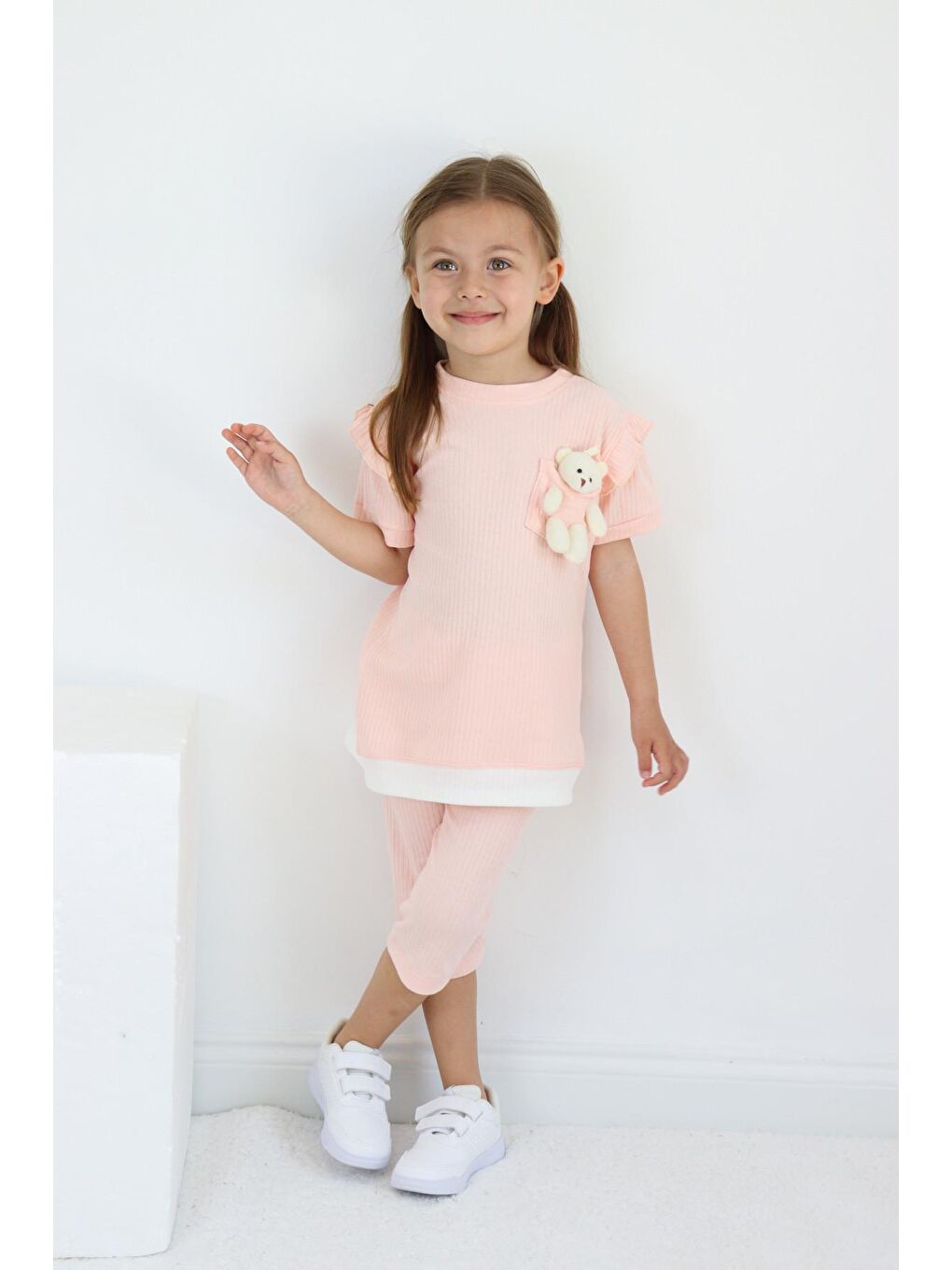 Harika Kids Pembe Kız Çocuk Ayıcık Oyuncaklı Kaprili Yazlık Basic Takım 2-5 yaş - 6