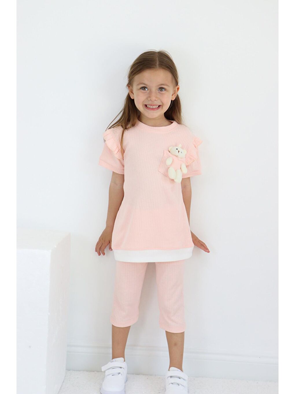 Harika Kids Pembe Kız Çocuk Ayıcık Oyuncaklı Kaprili Yazlık Basic Takım 2-5 yaş - 7