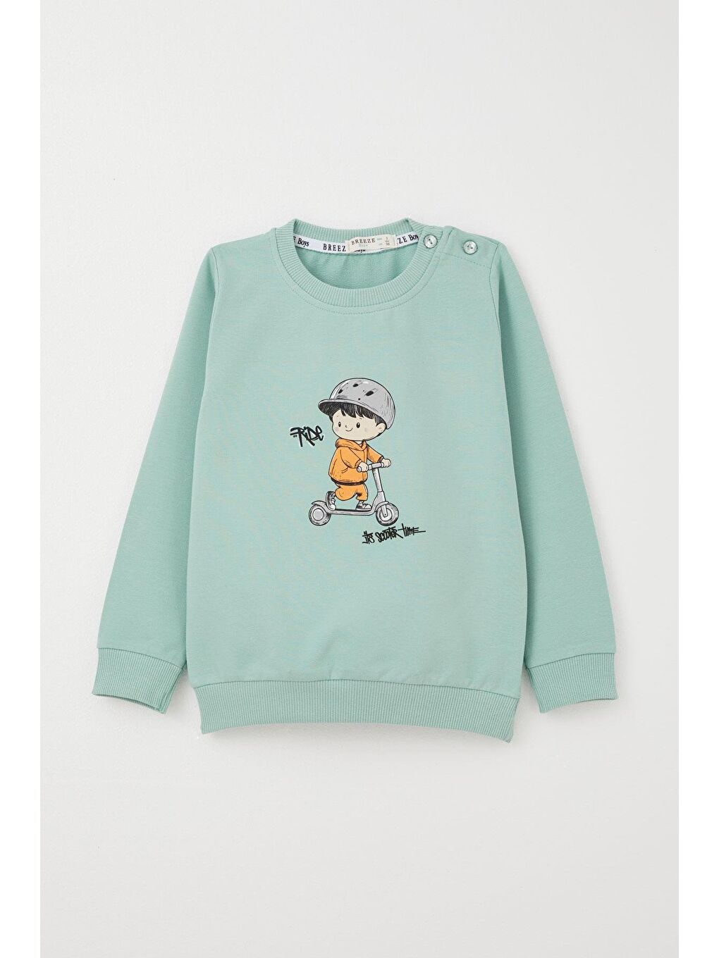 Turkuaz Erkek Bebek Eşofman Takım Scooter Süren Çocuk Baskılı Su Yeşili (9 Ay-2 Yaş)-1