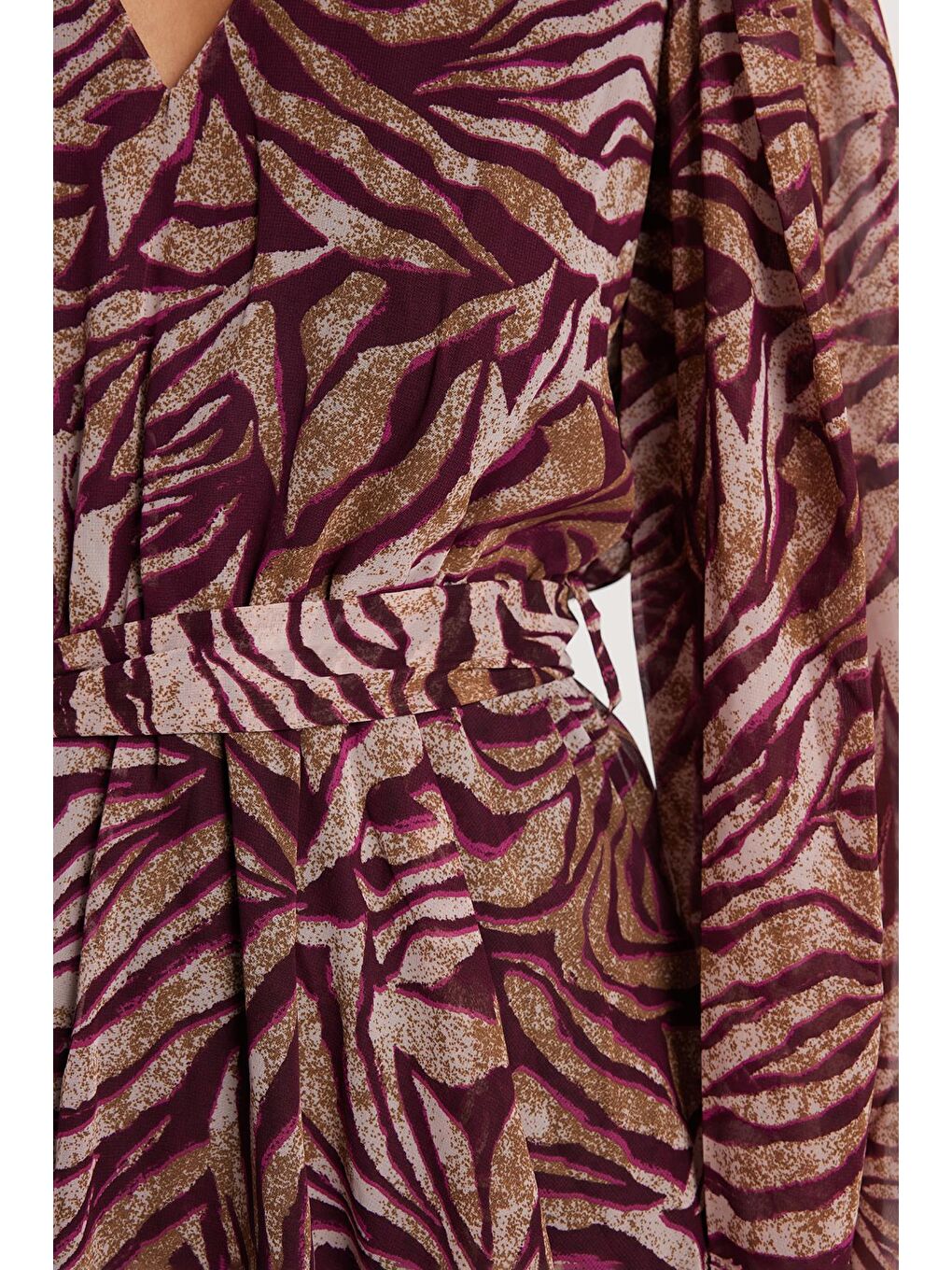 Karışık Kadın Standart Fit Uzun Kollu Lastikli V Yaka Kloş Elbise-2