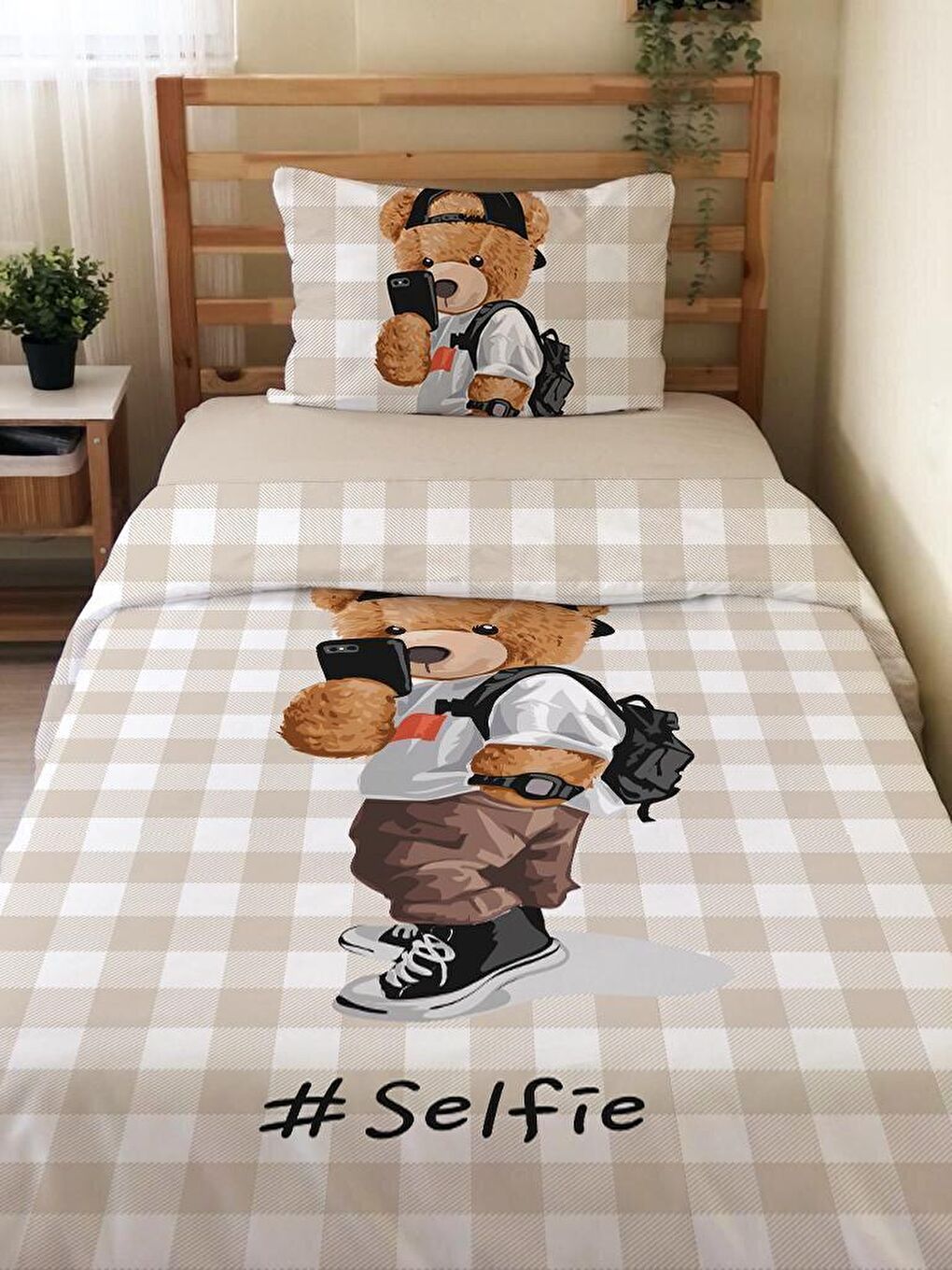 EVMİLA Karışık Çift Taraflı Teddy Desenli Çarşafsız Takım Tek Kişilik Nevresim Takımı 160x220 Cm