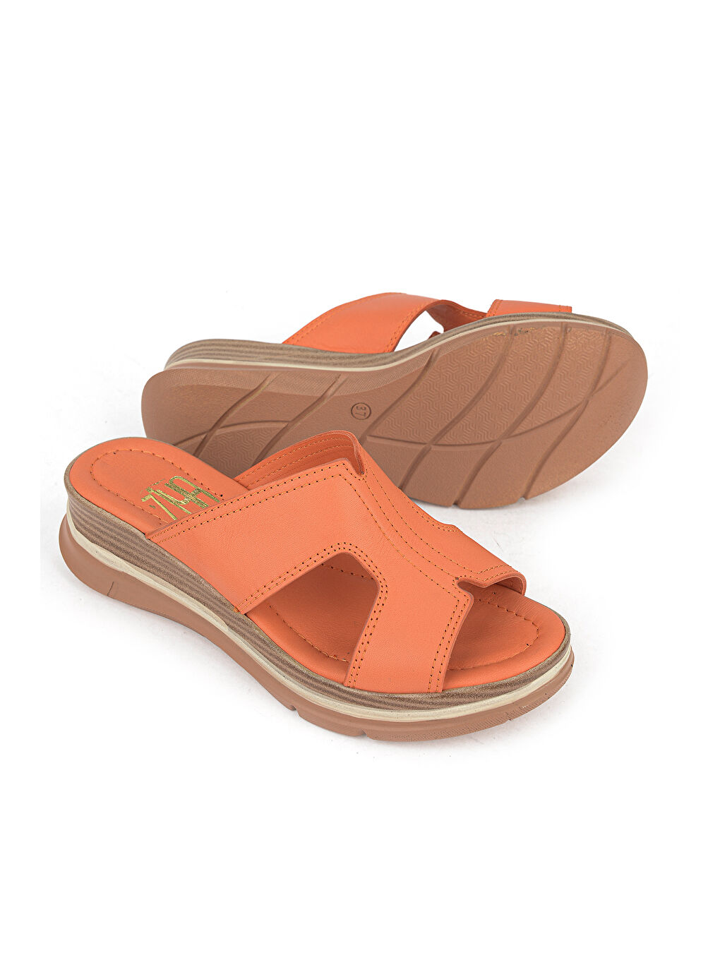 Kadın Hakiki Deri Dolgu Terlik 1611020Z2565 Turuncu-3