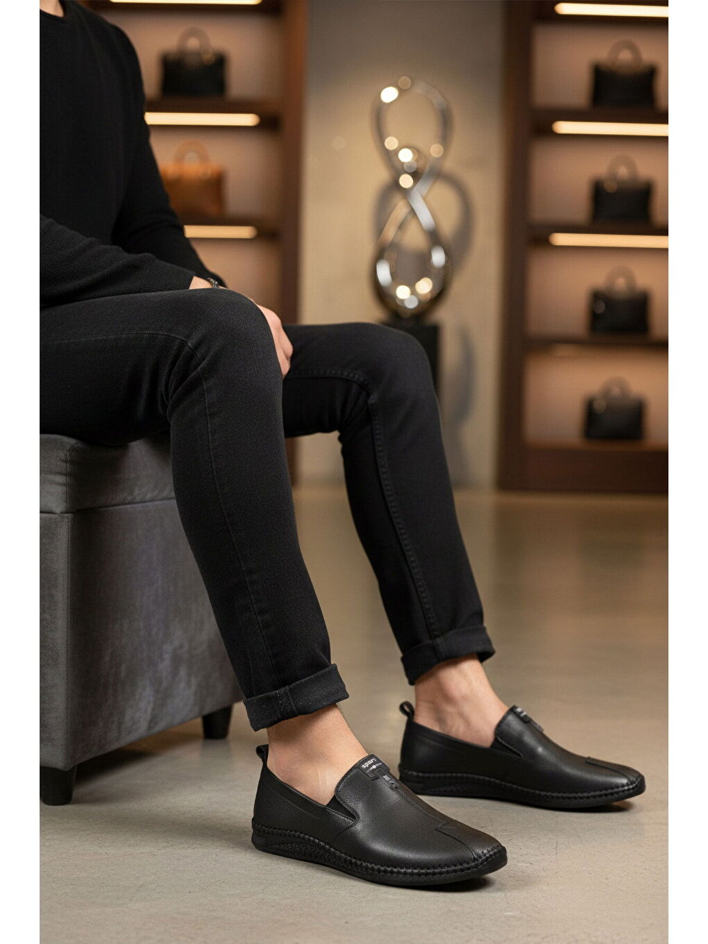 Siyah Hakiki Deri Ortopedik Erkek Casual Ayakkabı 308 M-2