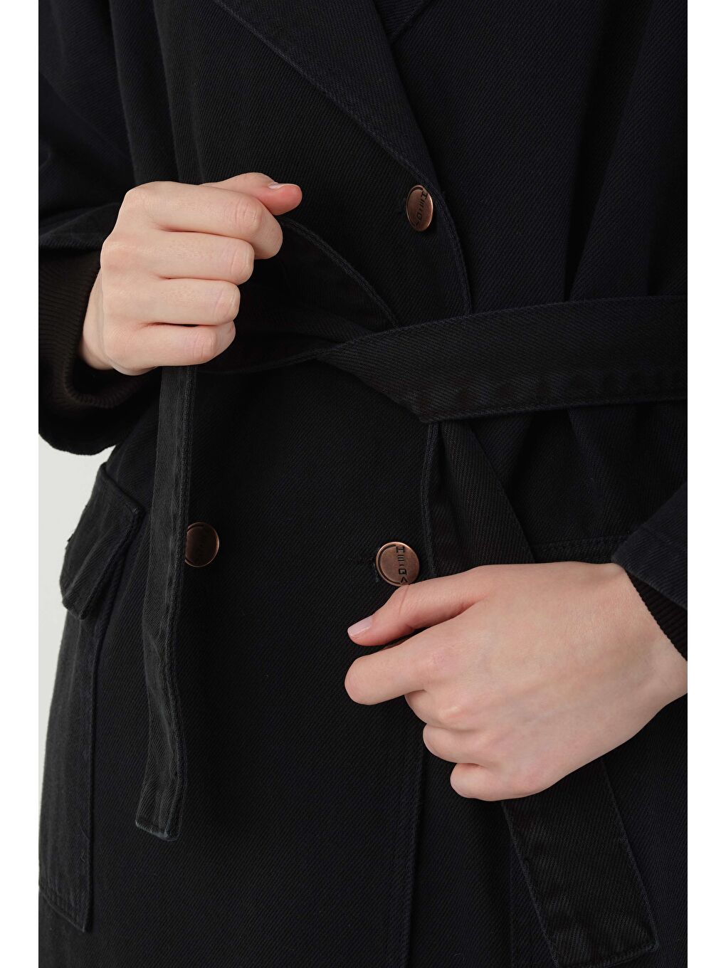 Denim Trençkot Uzun Siyah-2