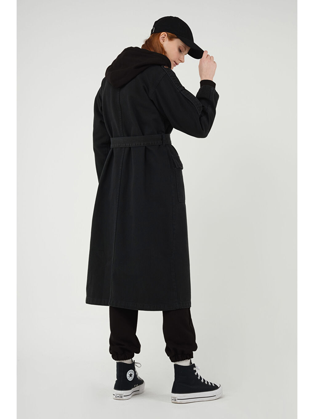 Denim Trençkot Uzun Siyah-3