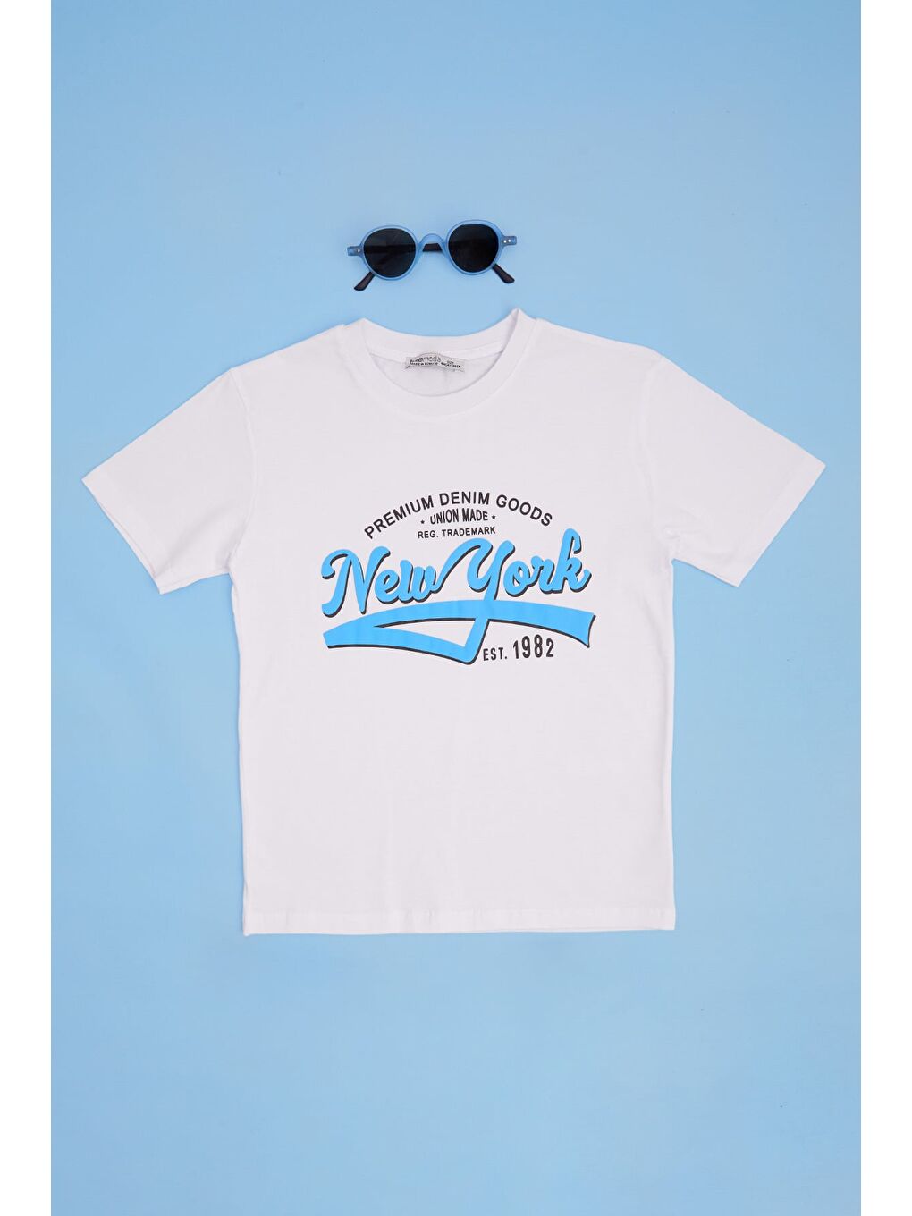 Beyaz New York Baskılı Bisiklet Yaka Erkek Çocuk Tişört