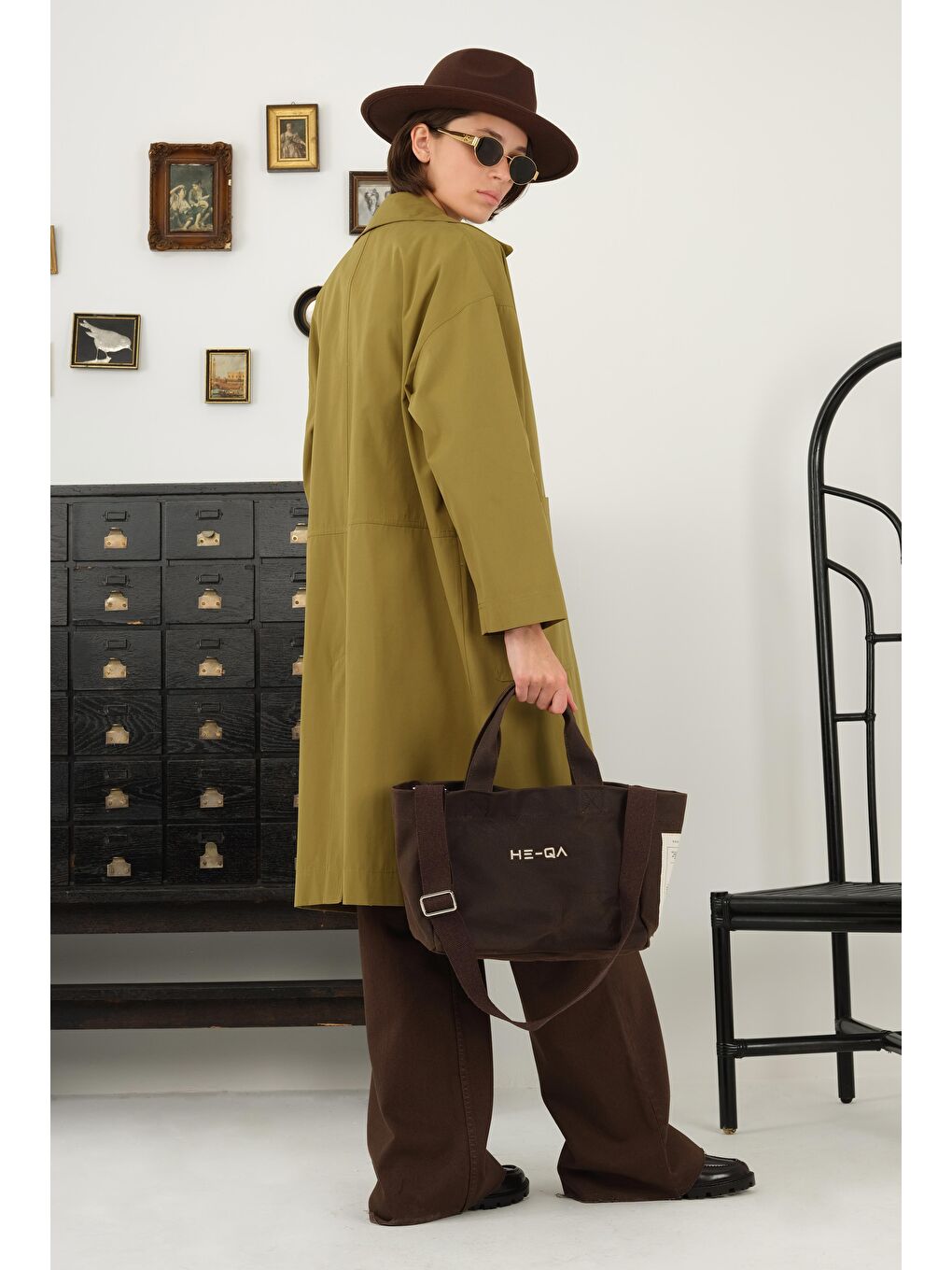 Yeşil Torba Cepli Trençkot Zeytin-1