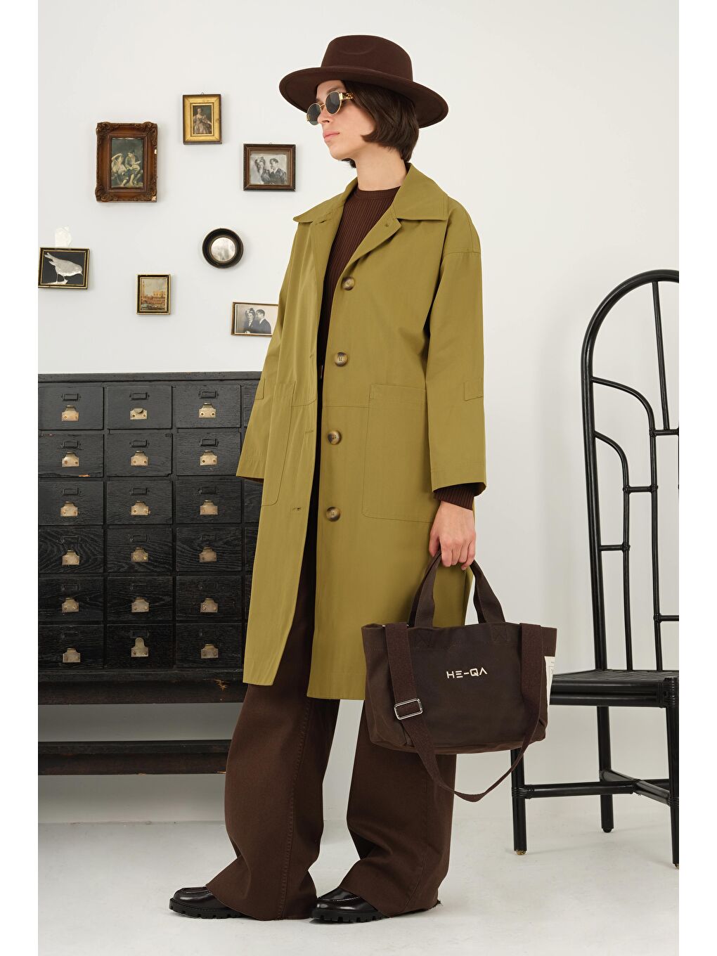 Yeşil Torba Cepli Trençkot Zeytin-3