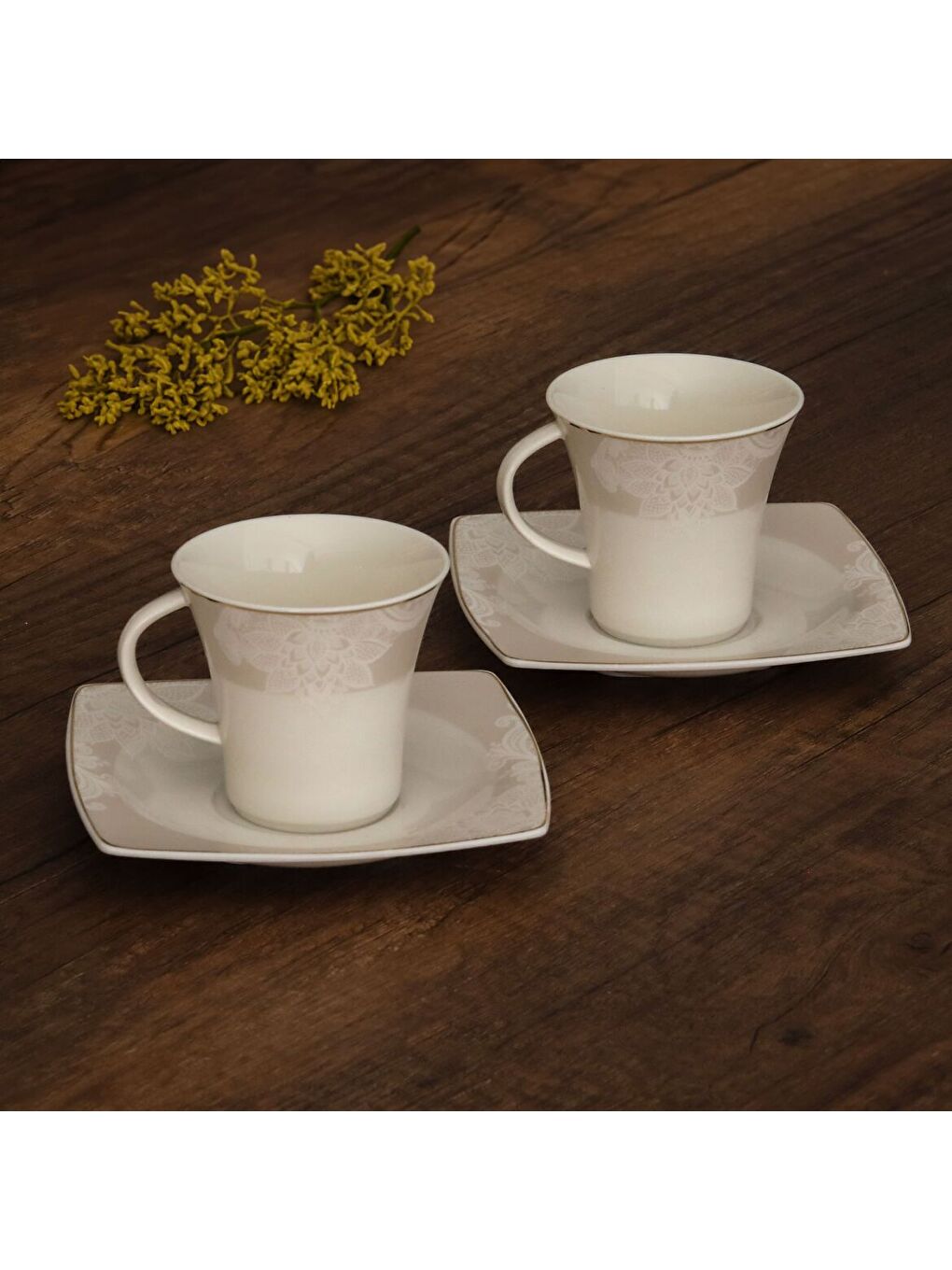 Ekru Caroline 12 Parça 6 Kişilik Kahve Fincan Takımı - 5429-1