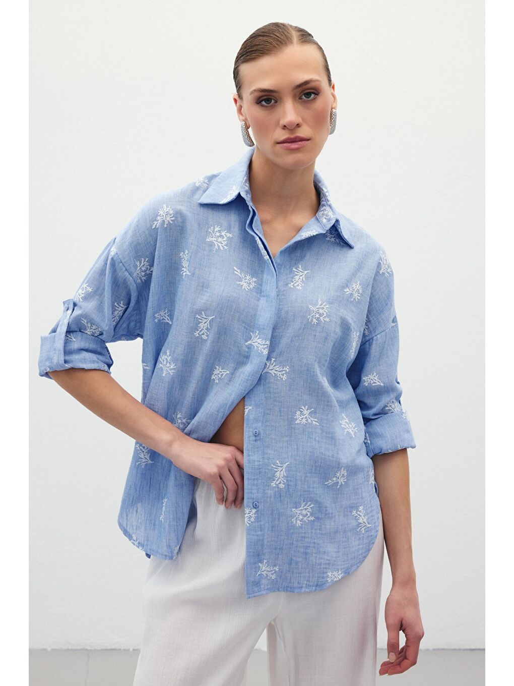 Salaş Nakışlı Gömlek - Bebe Mavi-1