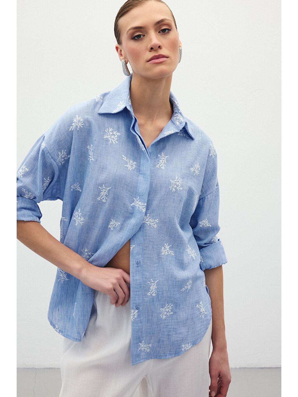 Salaş Nakışlı Gömlek - Bebe Mavi-3