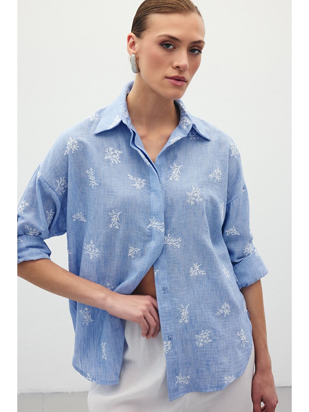 Salaş Nakışlı Gömlek - Bebe Mavi-4