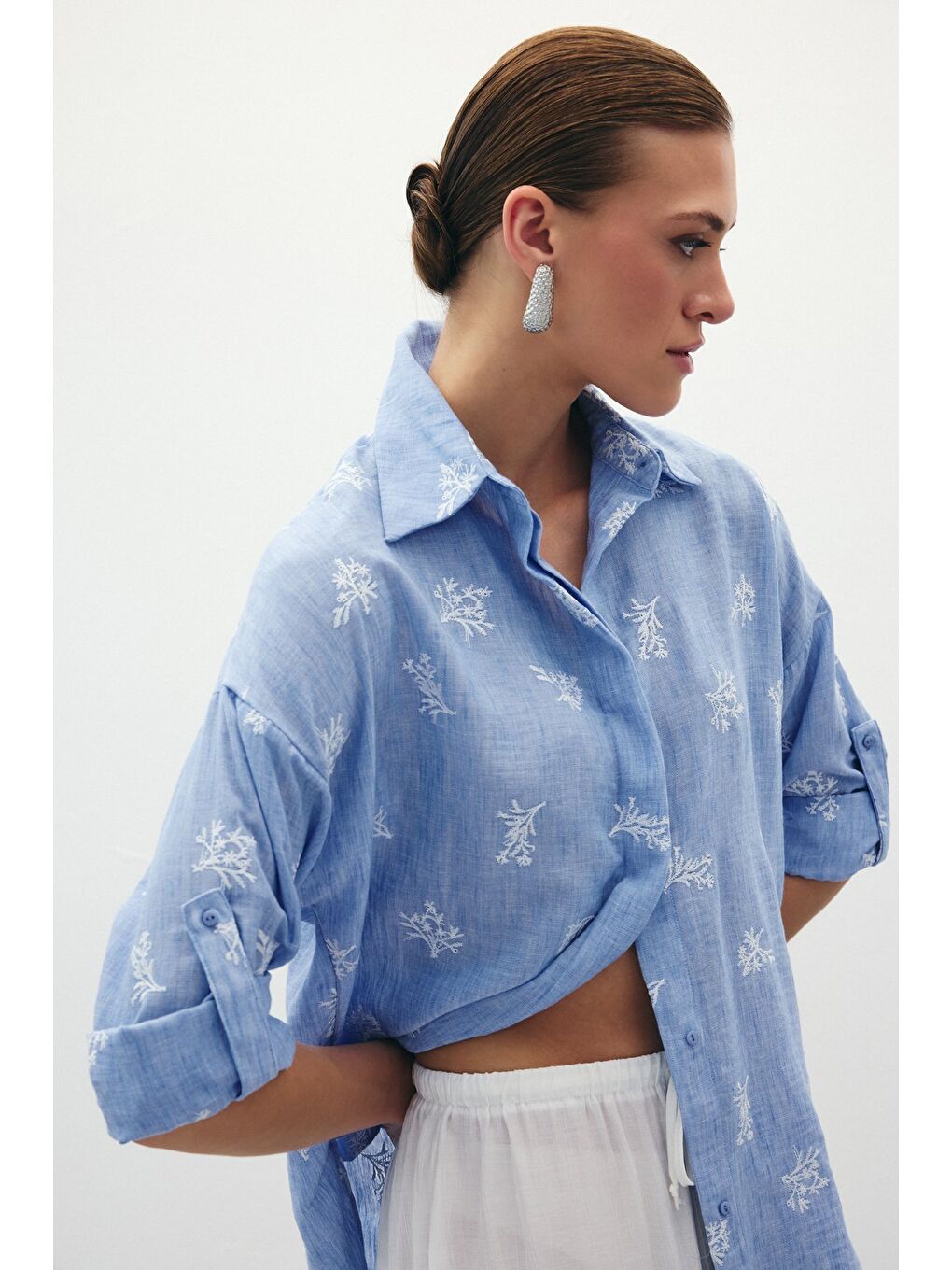 Salaş Nakışlı Gömlek - Bebe Mavi-5