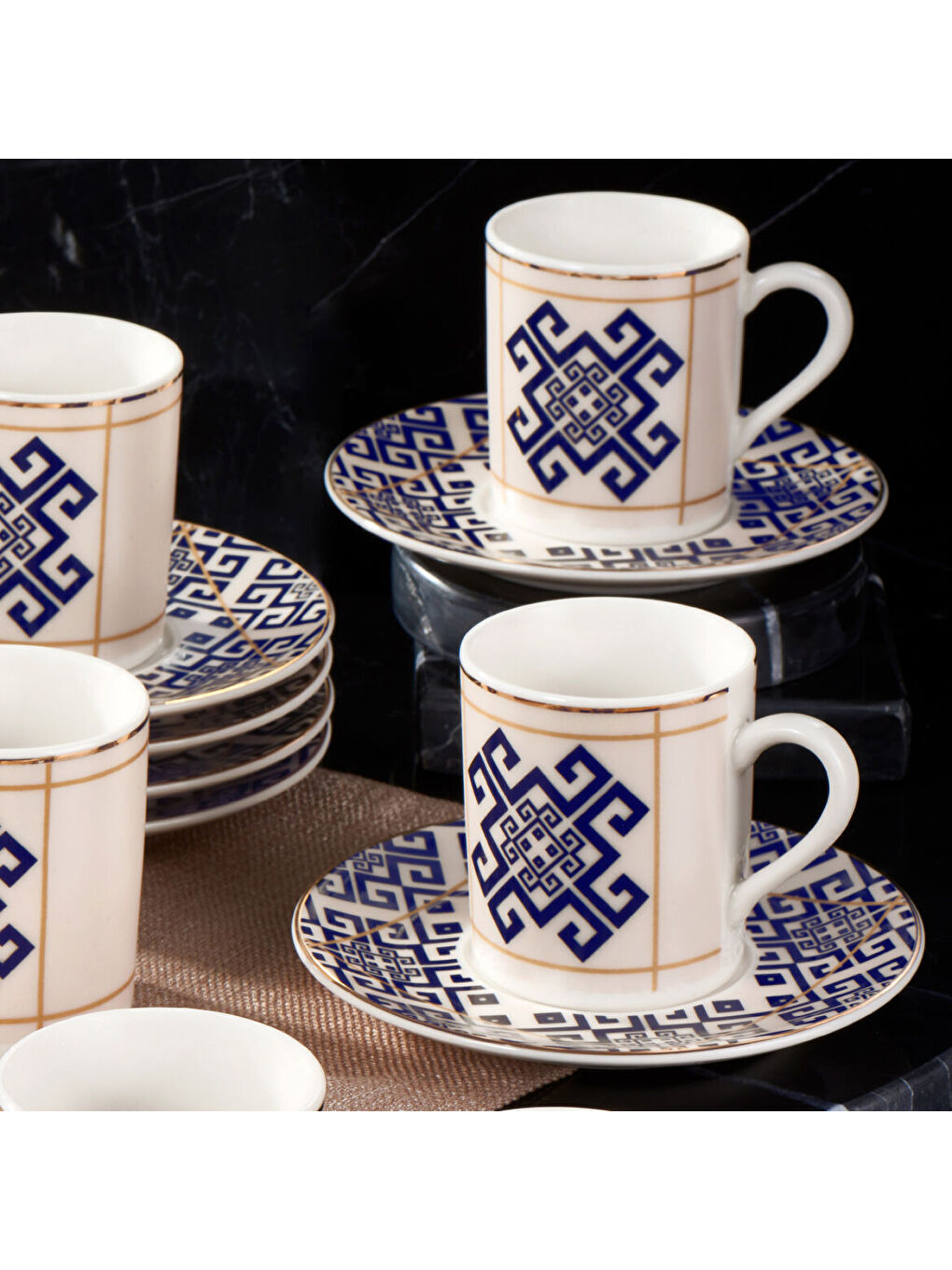 Ekru Camelia 12 Parça 6 Kişilik Kahve Fincan Takımı  Lacivert 62492-3
