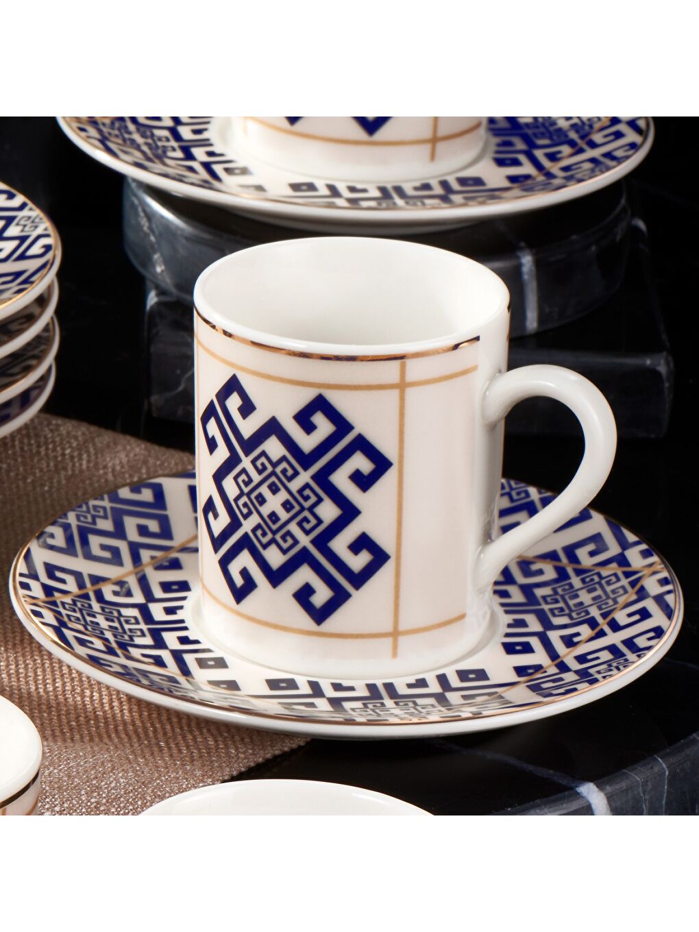 Ekru Camelia 12 Parça 6 Kişilik Kahve Fincan Takımı  Lacivert 62492-4