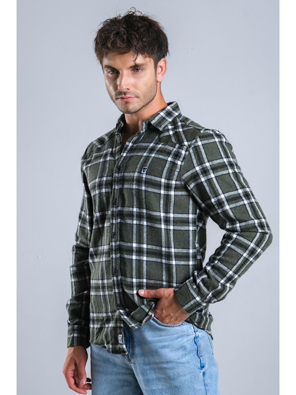 Haki Kareli Kışlık Erkek Oduncu Gömlek MAR 4161-5