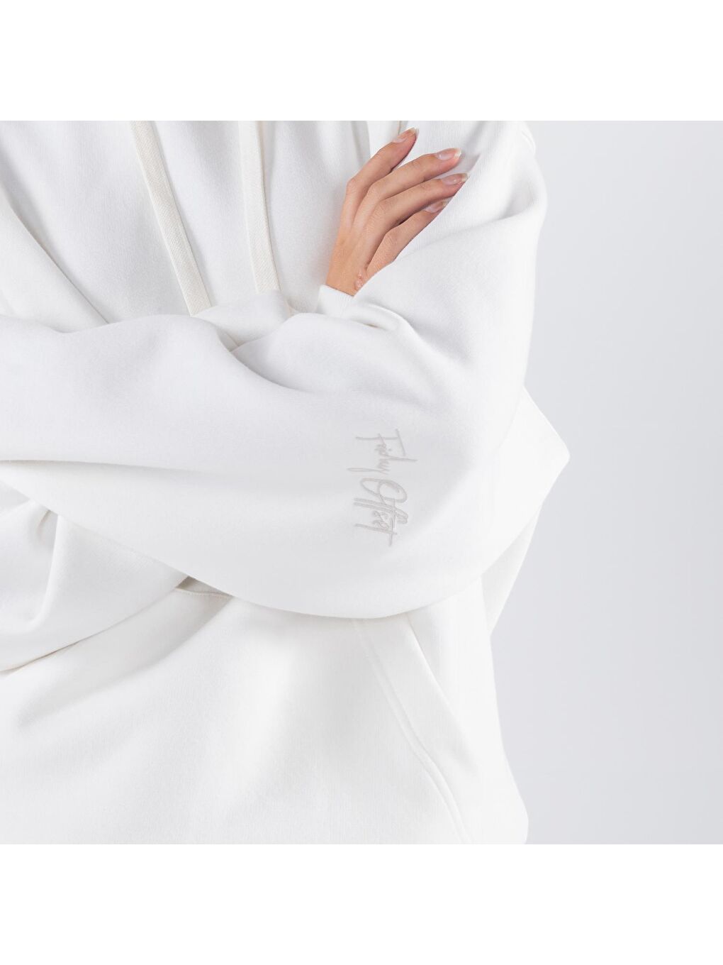 Kadın Kırık Beyaz Kapüşonlu Oversize Sweatshirt Hoodie-4