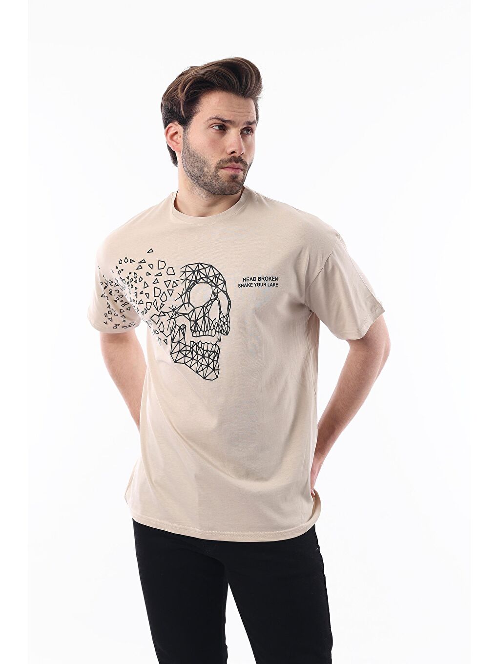 Bej Erkek %100 Pamuk Tişört 5251