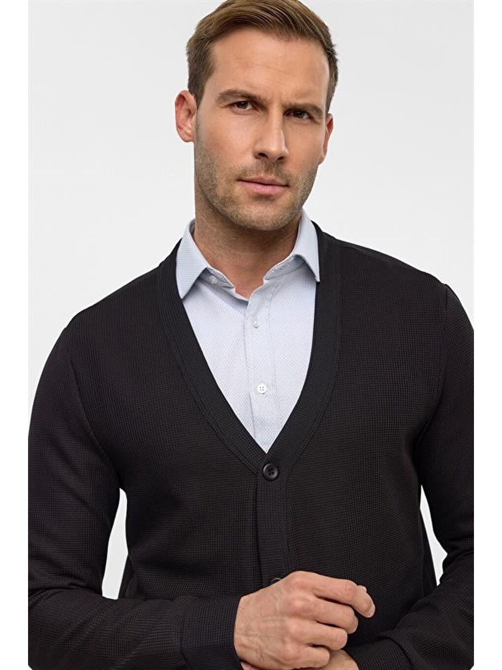 Siyah Regular Düz V Yaka Hırka-3