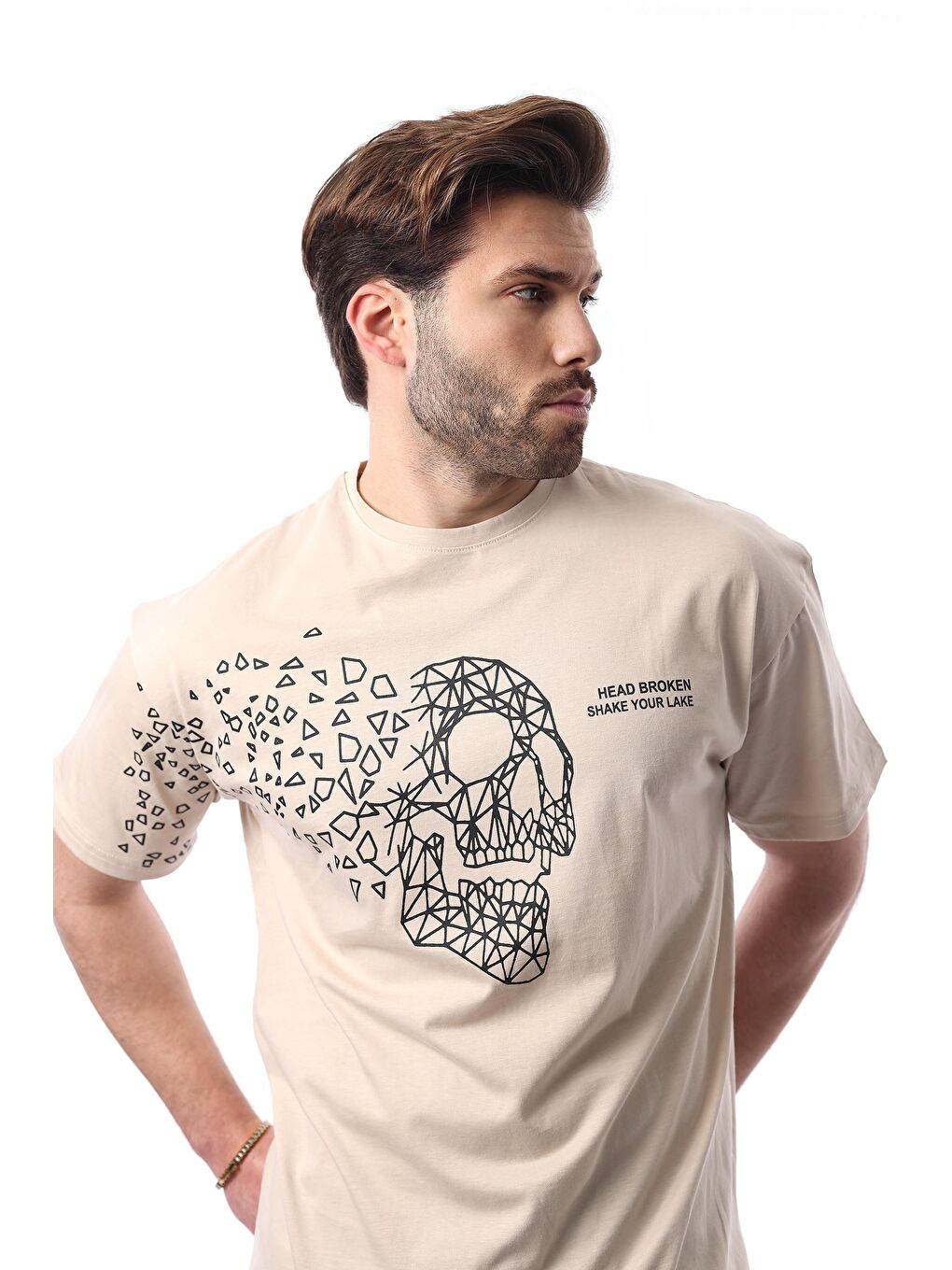 Bej Erkek %100 Pamuk Tişört 5251-1