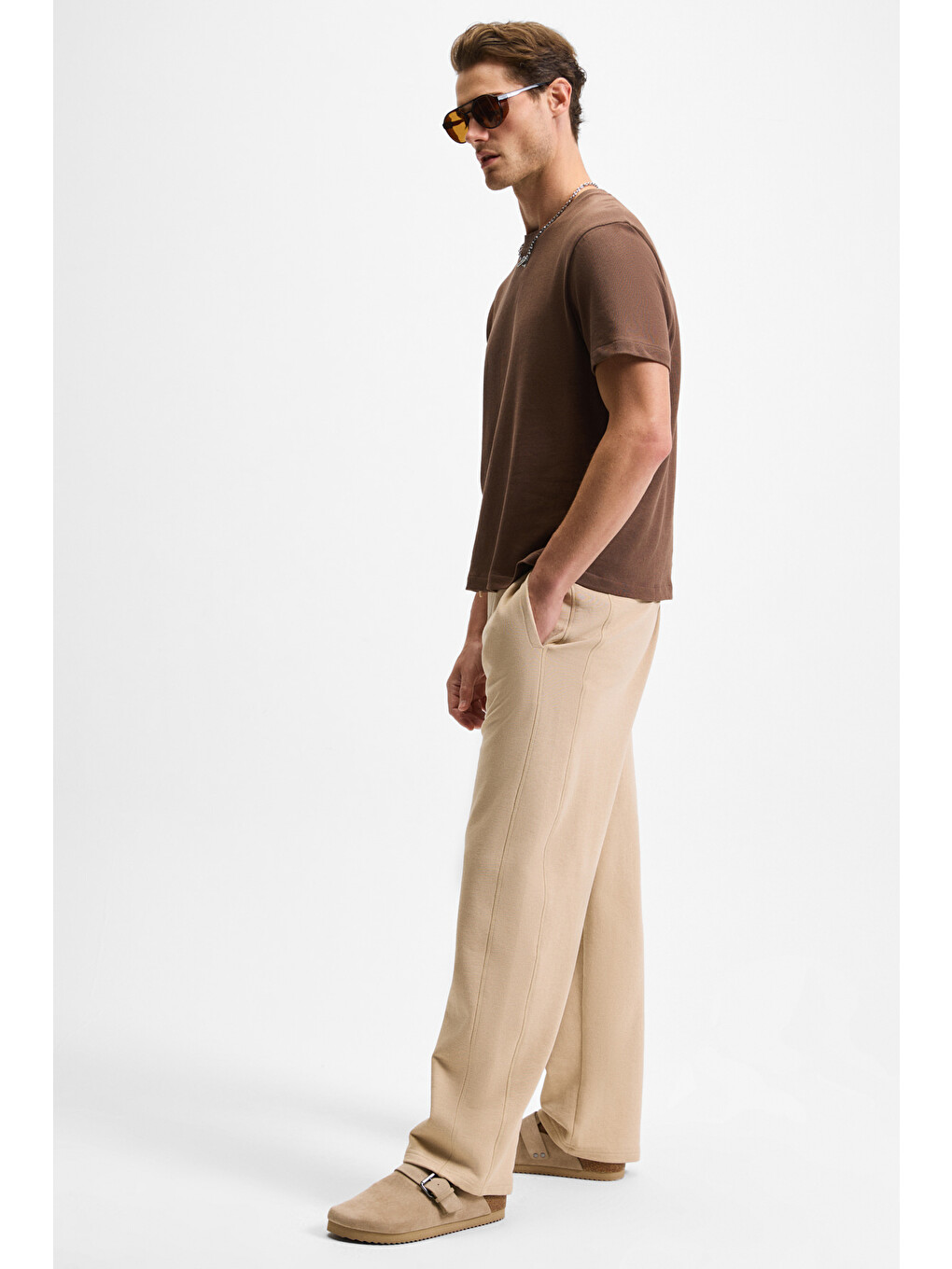 Dottı Erkek Beli Lastikli Kordonlu Yanları Cepli Relaxed Fit Bej Eşofman Altı-1