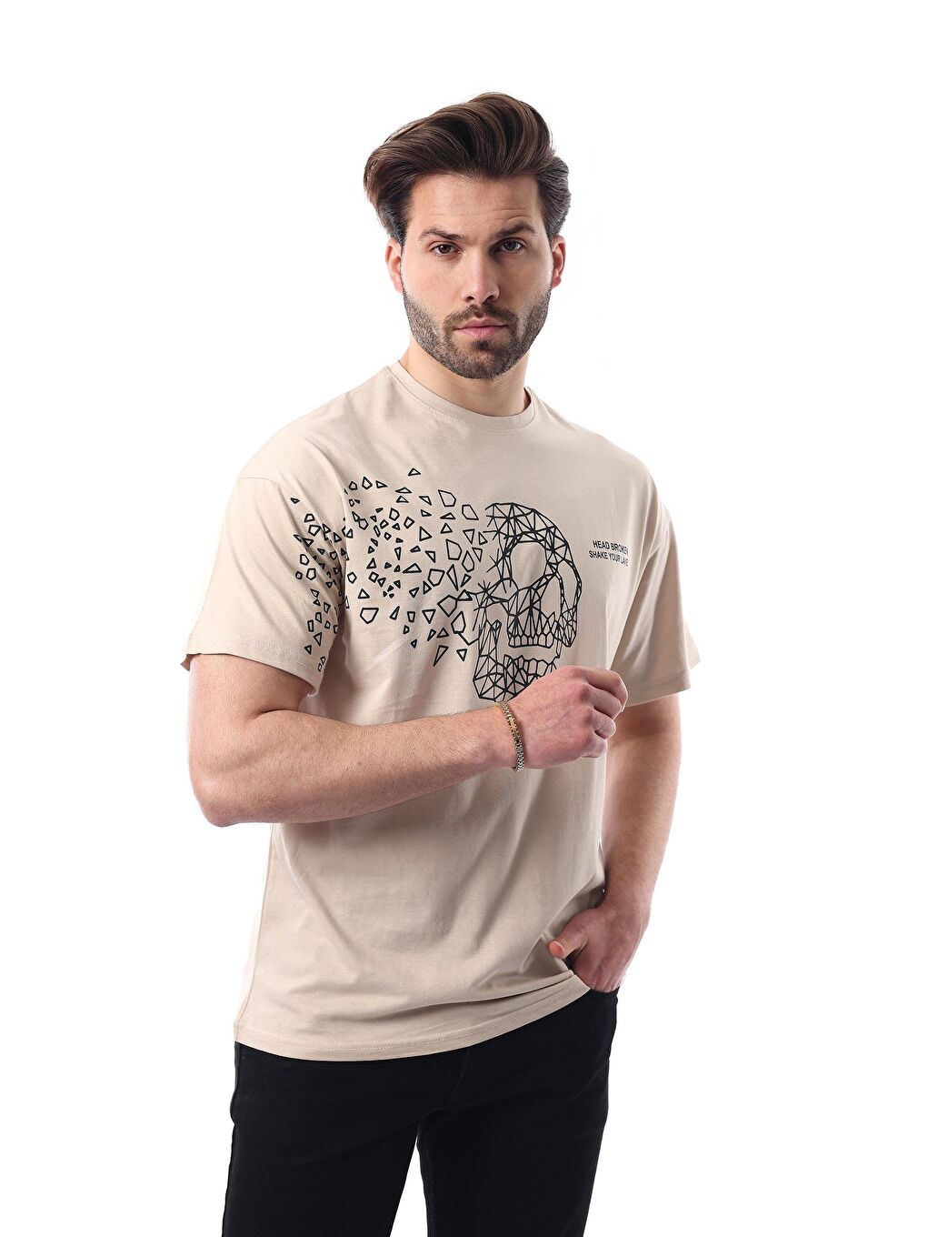 Bej Erkek %100 Pamuk Tişört 5251-2