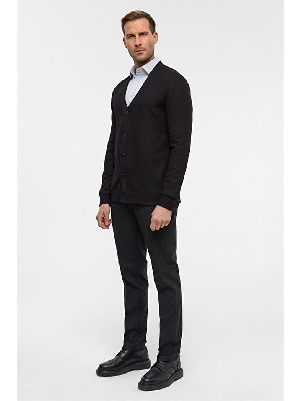 Siyah Regular Düz V Yaka Hırka-6