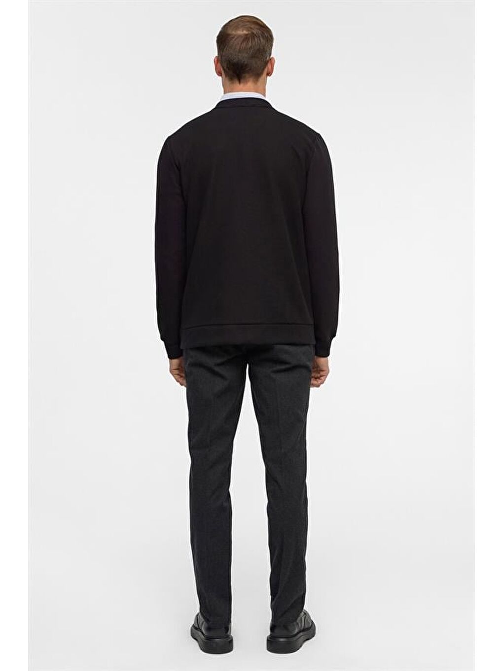 Siyah Regular Düz V Yaka Hırka-7