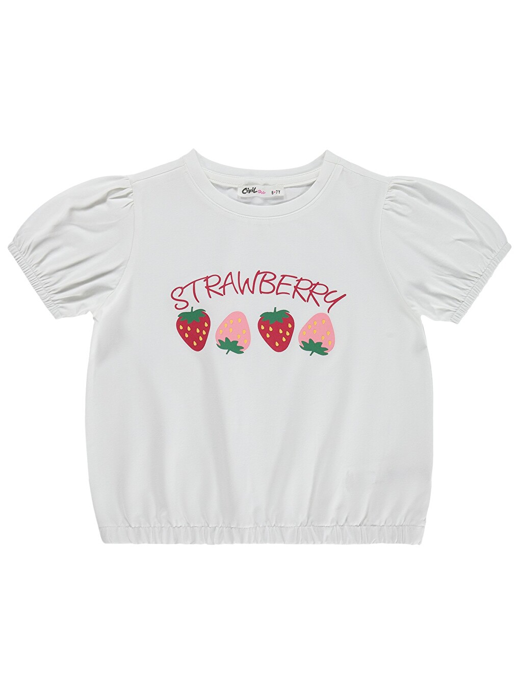 Girls Strawberry 6-9 Yaş Tişört - Kırık Beyaz