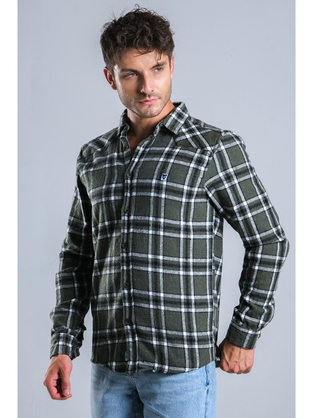 Haki Kareli Kışlık Erkek Oduncu Gömlek MAR 4161-6