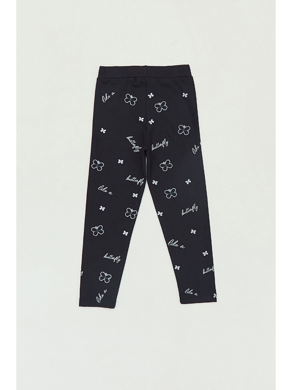 Siyah Kelebek Baskılı Beli Lastikli Kız Çocuk Tayt-1