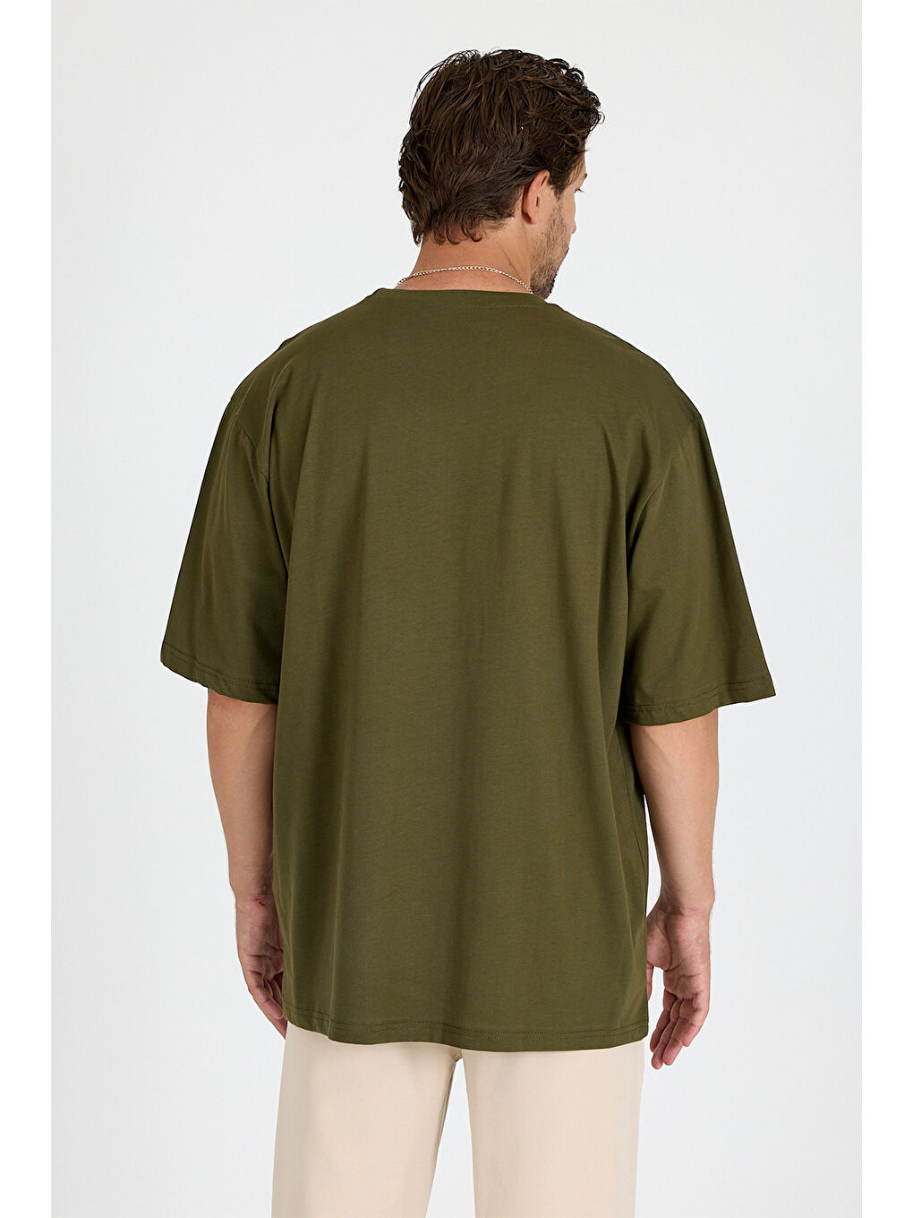 Erkek Timeless Oversize Haki T-Shirt-3