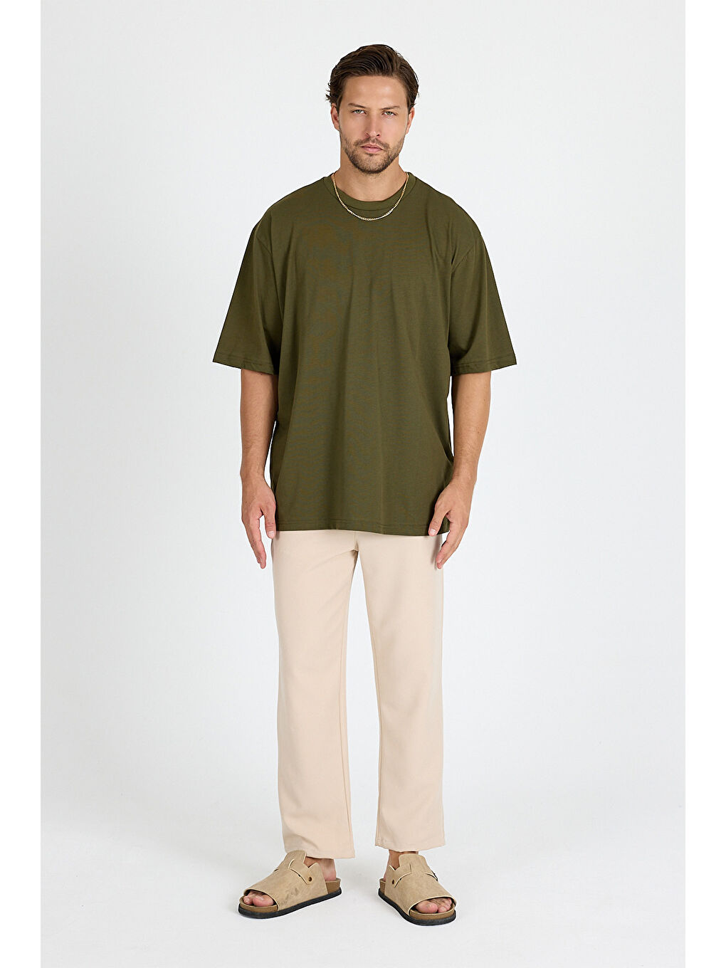 Erkek Timeless Oversize Haki T-Shirt-4
