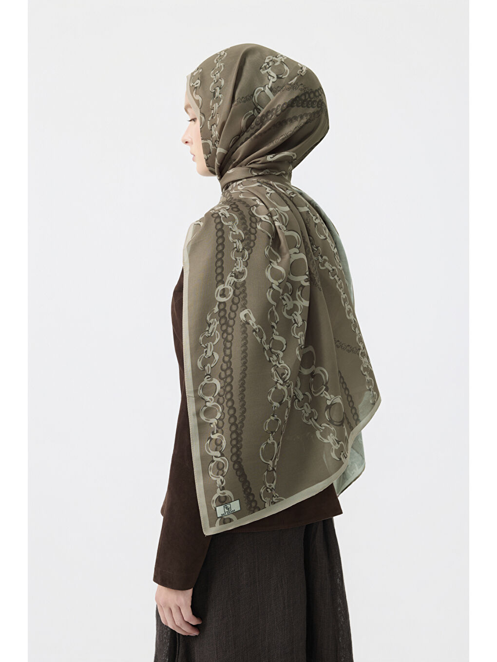 Kahverengi Pamuk Twill Şal Loop Line Sütlü Kahve-3