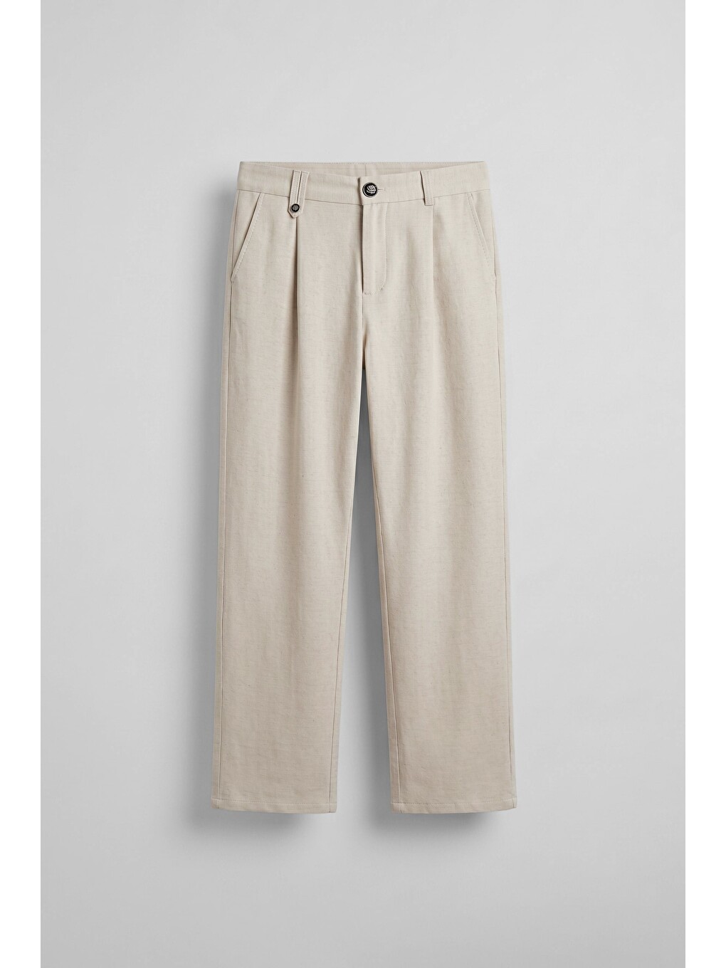 Erkek Relaxed Fit Keten Görünümlü Pantolon Ekru
