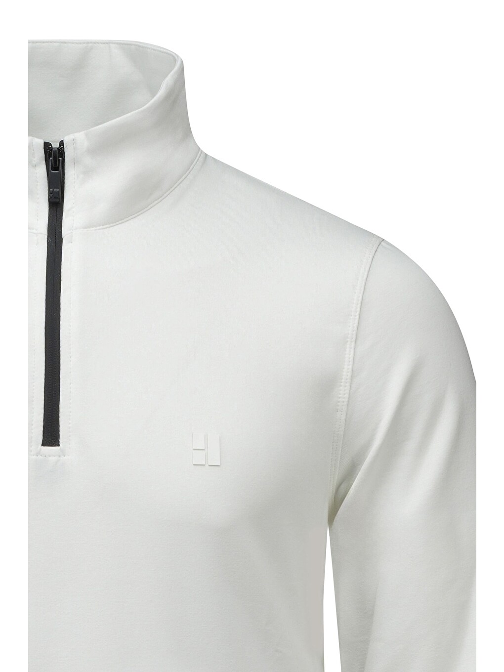 Beyaz Regular Fit Yarım Balıkçı Yaka Fermuarlı Sweatshirt-1