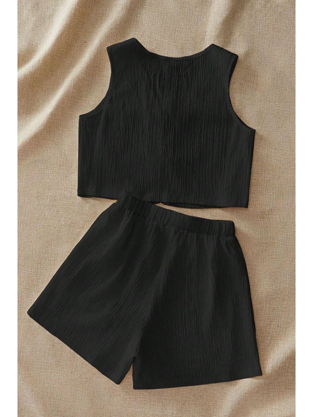 Kadın Siyah Fitilli Şortlu Bağlamalı Takım-1