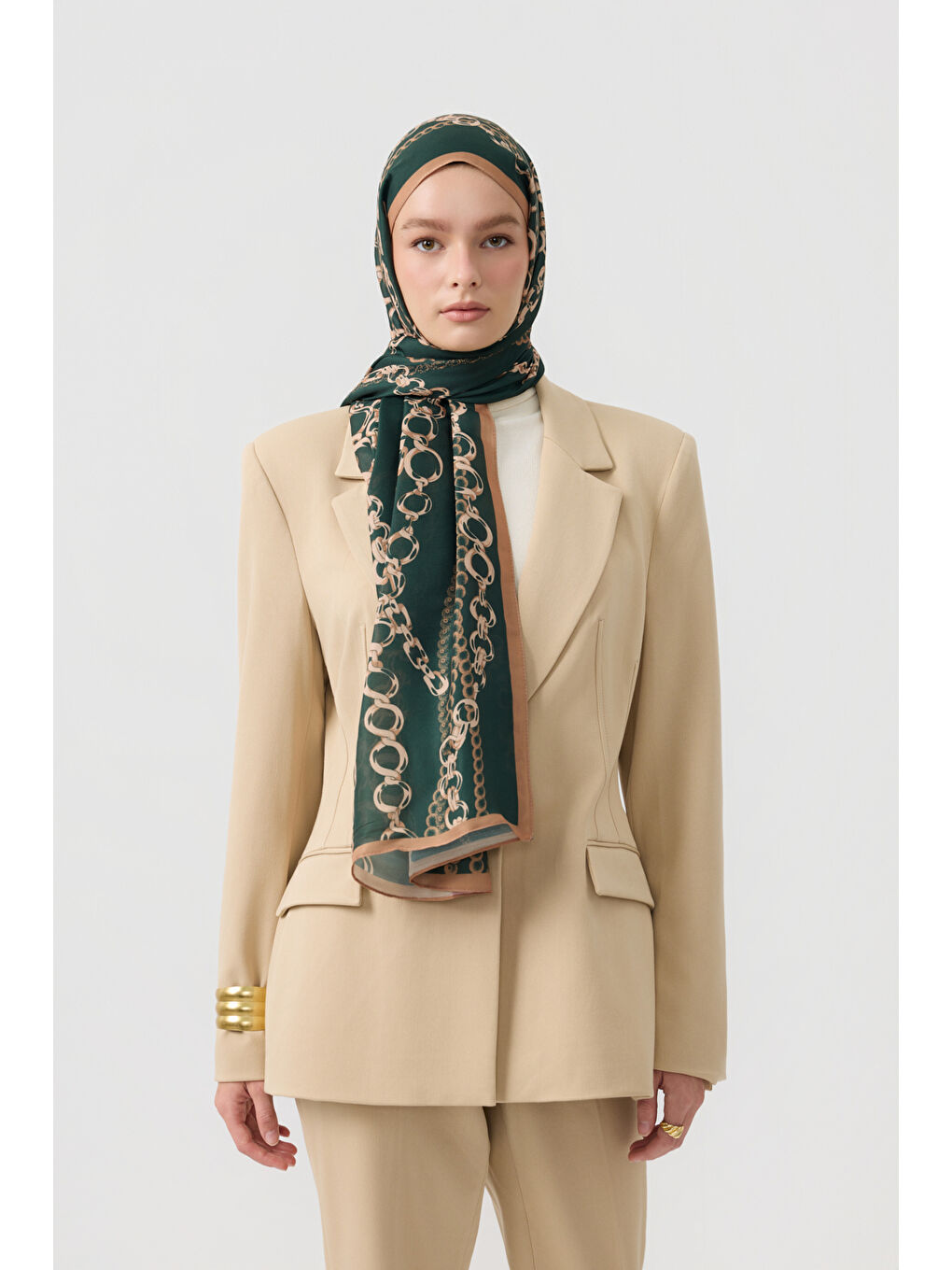 Pamuk Twill Şal Loop Line Koyu Yeşil-2