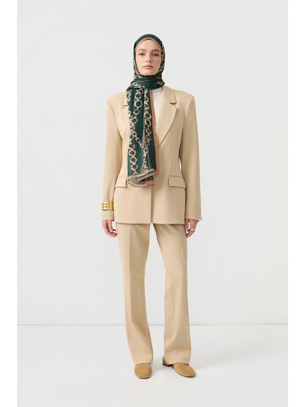 Pamuk Twill Şal Loop Line Koyu Yeşil-3